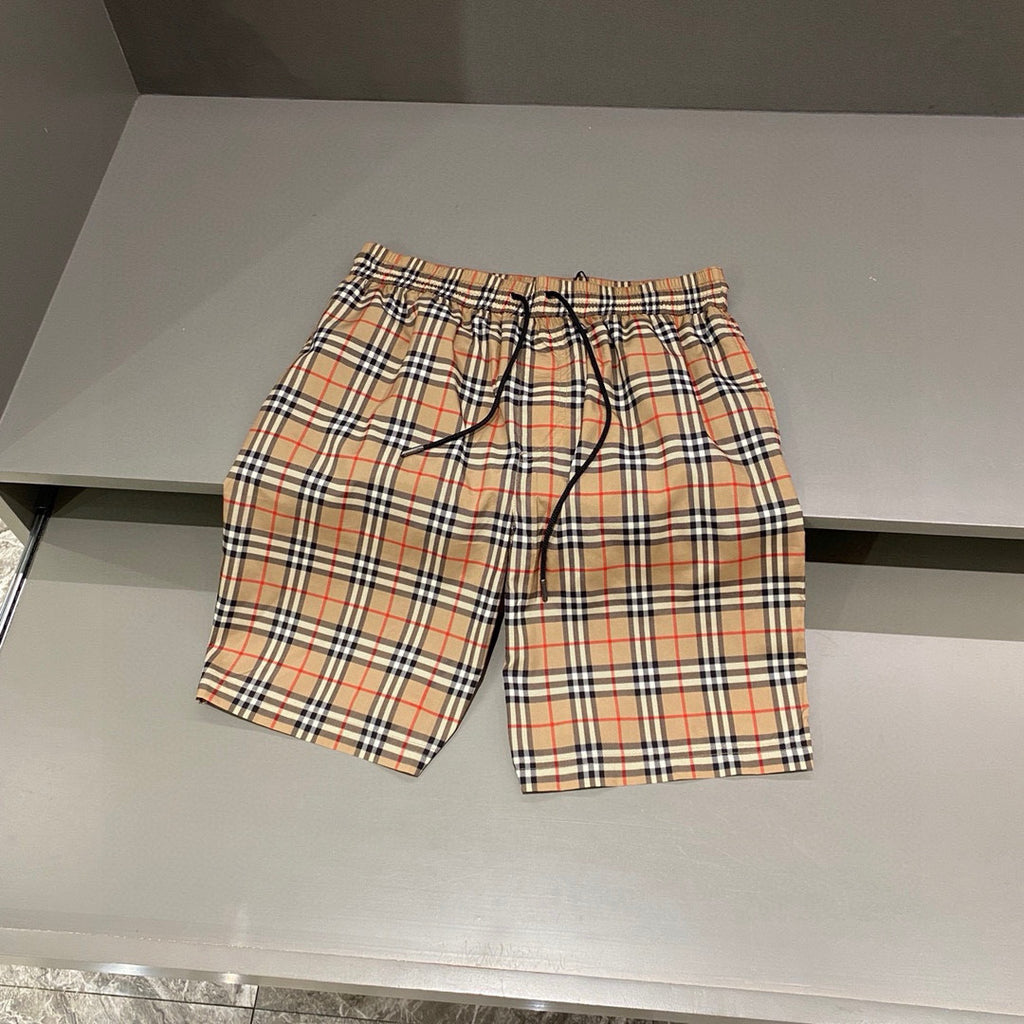 Burberry Men's Summer Check Drawstring Cinch Band Polyester Casual Shorts #76756