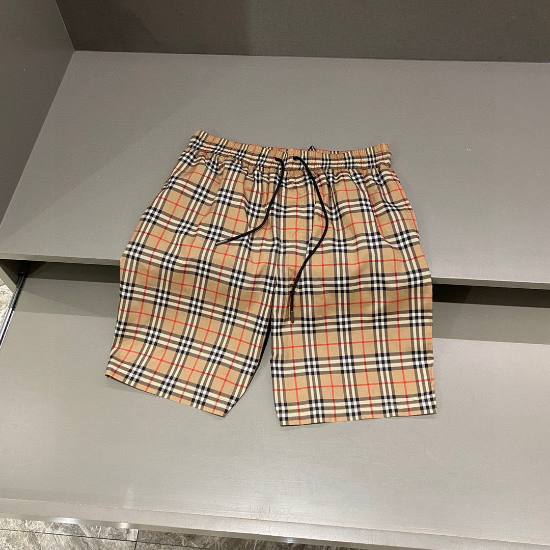 Burberry Men's Summer Check Drawstring Cinch Band Polyester Casual Shorts #76756