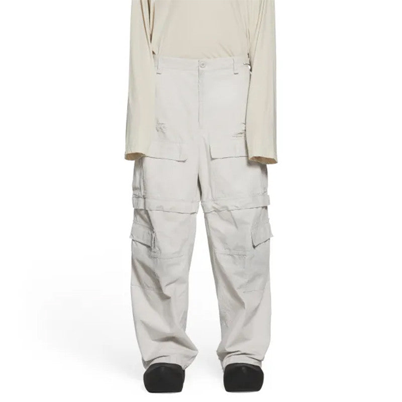 Balenciaga Men's Distressed Work Pants Solid Color Loose Cotton Straight Leg Pants #71974