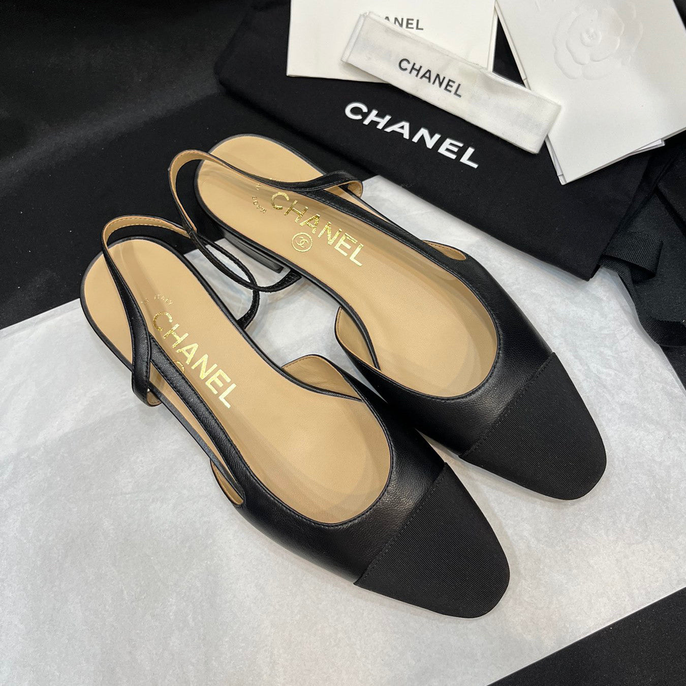 Chanel Women's Spring Summer Solid Colour Leather Round Toe Ballet Sandal Shoes #77255