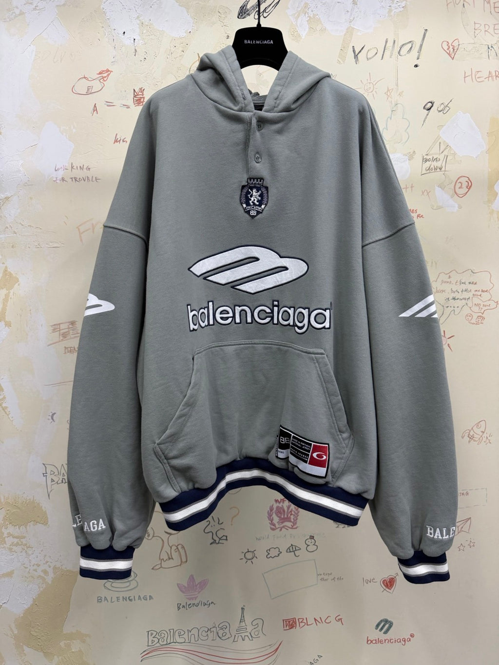 Balenciaga Top-quality Version Men's 3b Football Polo Hoodie in Grey white #336845
