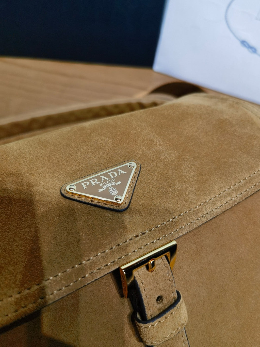 Prada Explore Men's and Women's Brand Logo Solid Color Suede Leather Messenger Bag Shoulder Bags #78127