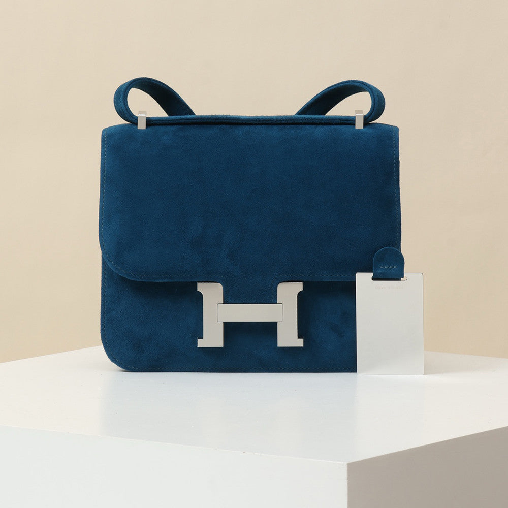 Hermes Women's Constance 19h Suede Flap Shoulder Bag With Silver And Gold Hardware Bag Bags #84116A