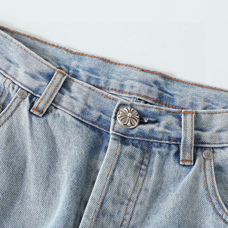 Chrome Hearts Light Blue Graffiti Jeans Pants #96564