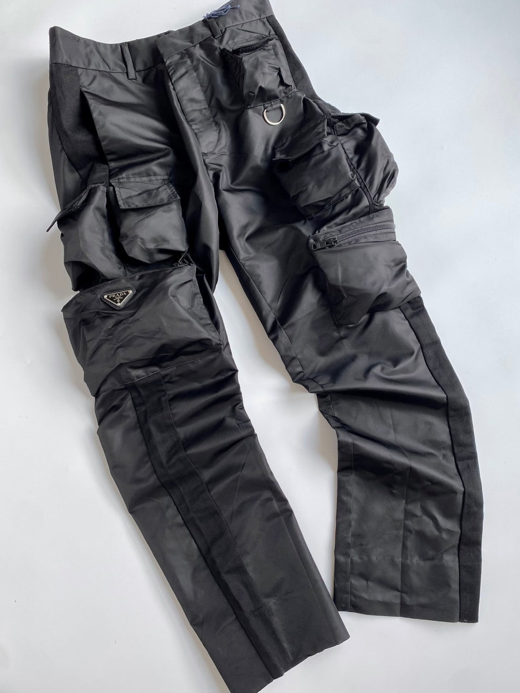 Prada Men's Spring and Autumn Black Triangle Label Multi-Pocket Zipper Nylon Workwear Long Pants #72861
