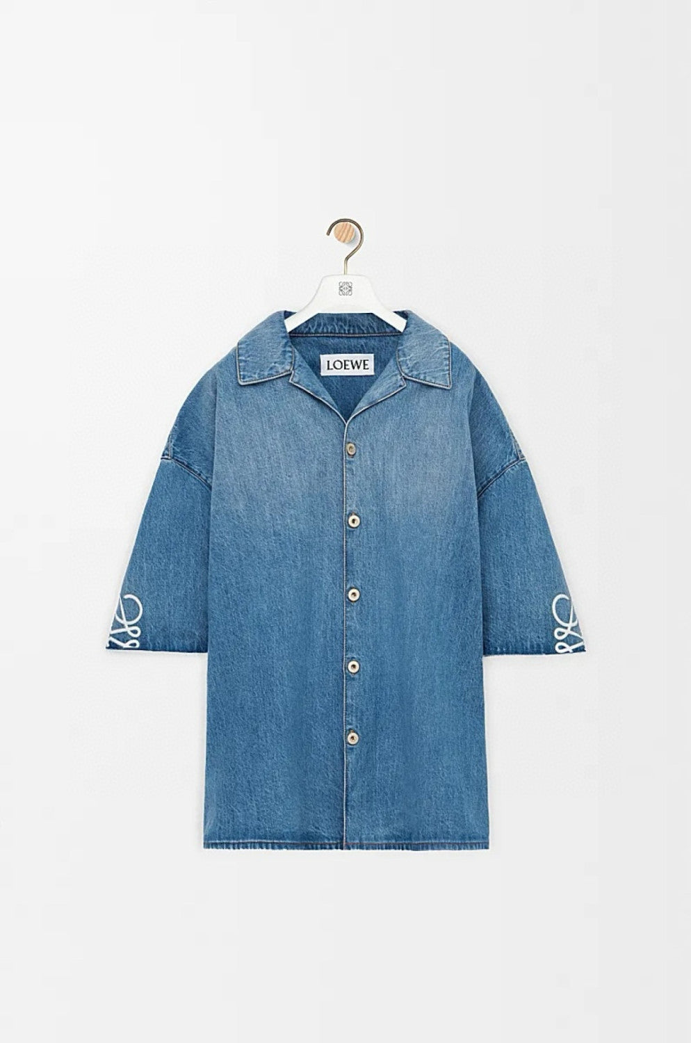 Loewe Men's Spring/Summer Fashion Casual Cotton Collared Single-breasted Patterned Printed Washed Denim Short-sleeved Shirt #78251