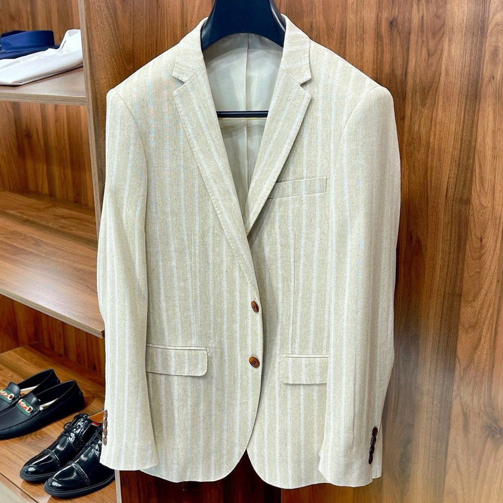 Kiton Men's Spring/Fall Striped Linen Solid-Color Lapel Single-Breasted Long-Sleeve Slim-Fit Blazer Jacket Ngvp #2394