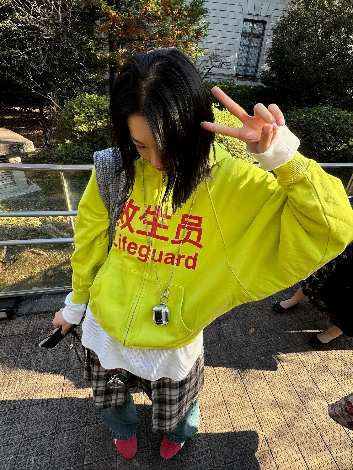 Praying Men's Fall And Winter Fluorescent Yellow Lifeguard Print Subculture Tide Zipper Hoodie Sweatshirt Ngvp #2621
