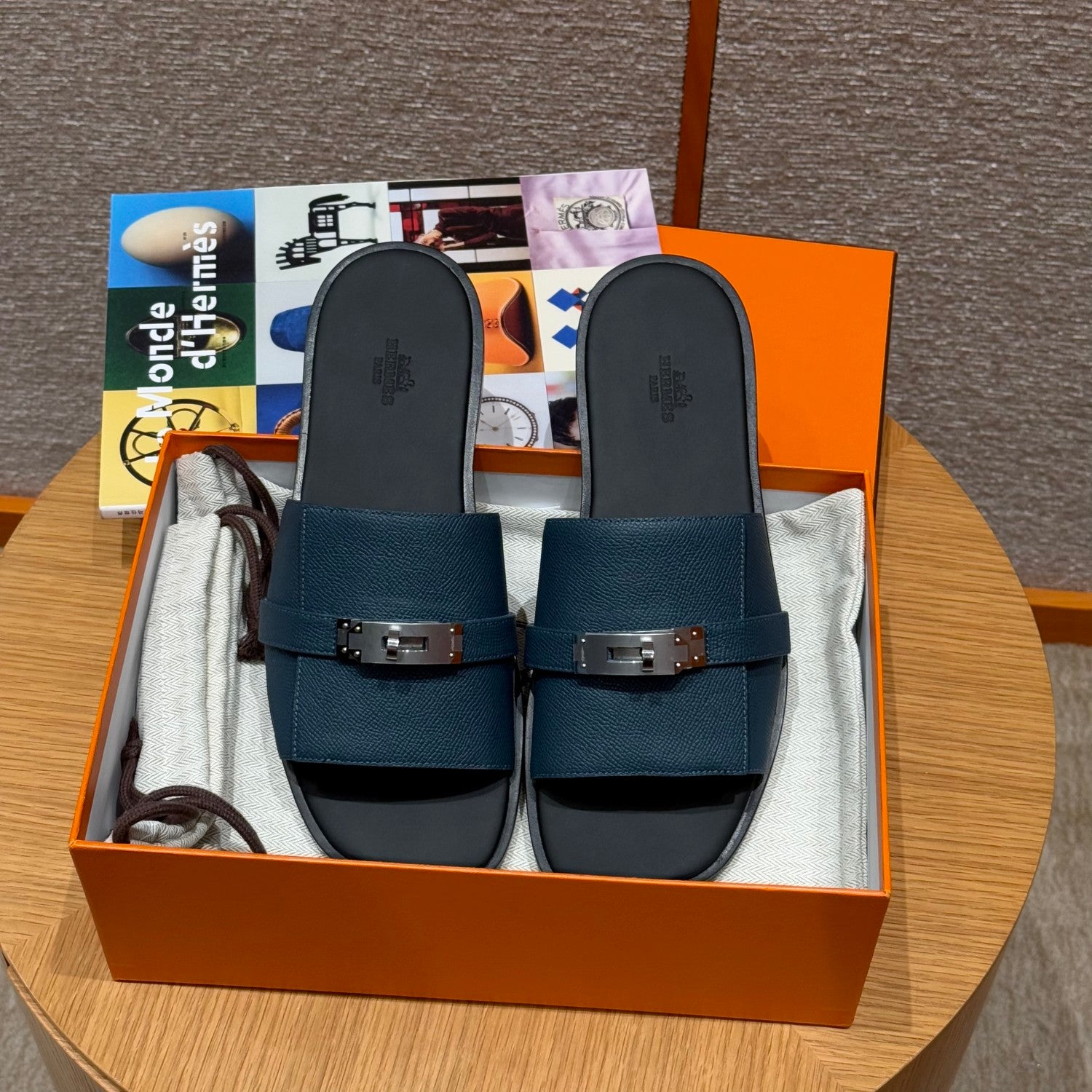 Hermes Gabriel Men's Summer Fashion Comfortable Logo Sandals Leather Casual Slippers #81144