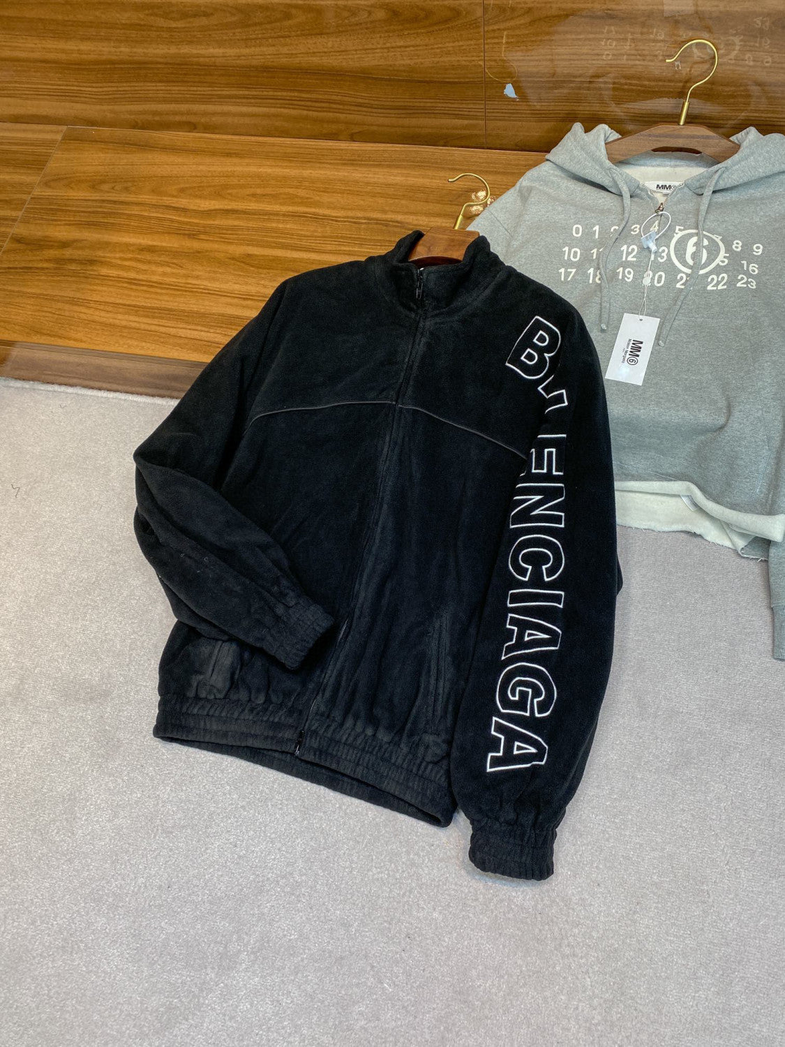 Balenciaga Men's New Fall And Winter Black Lambswool Material Collar Zipper Jacket #97214