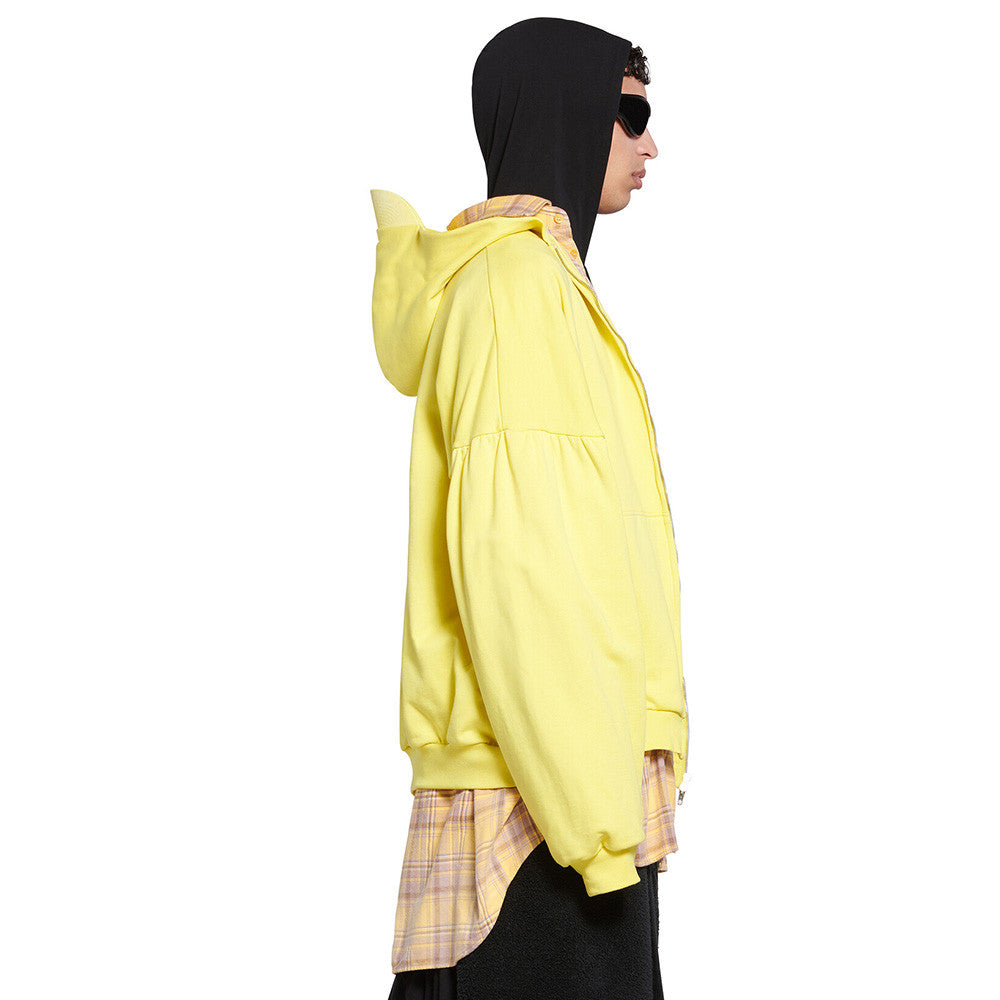 Balenciaga Men's Women's Spring & Autumn Yellow/Black Spliced Logo Printed Cotton Zipper Oversized Hoodie Ngvp #7562