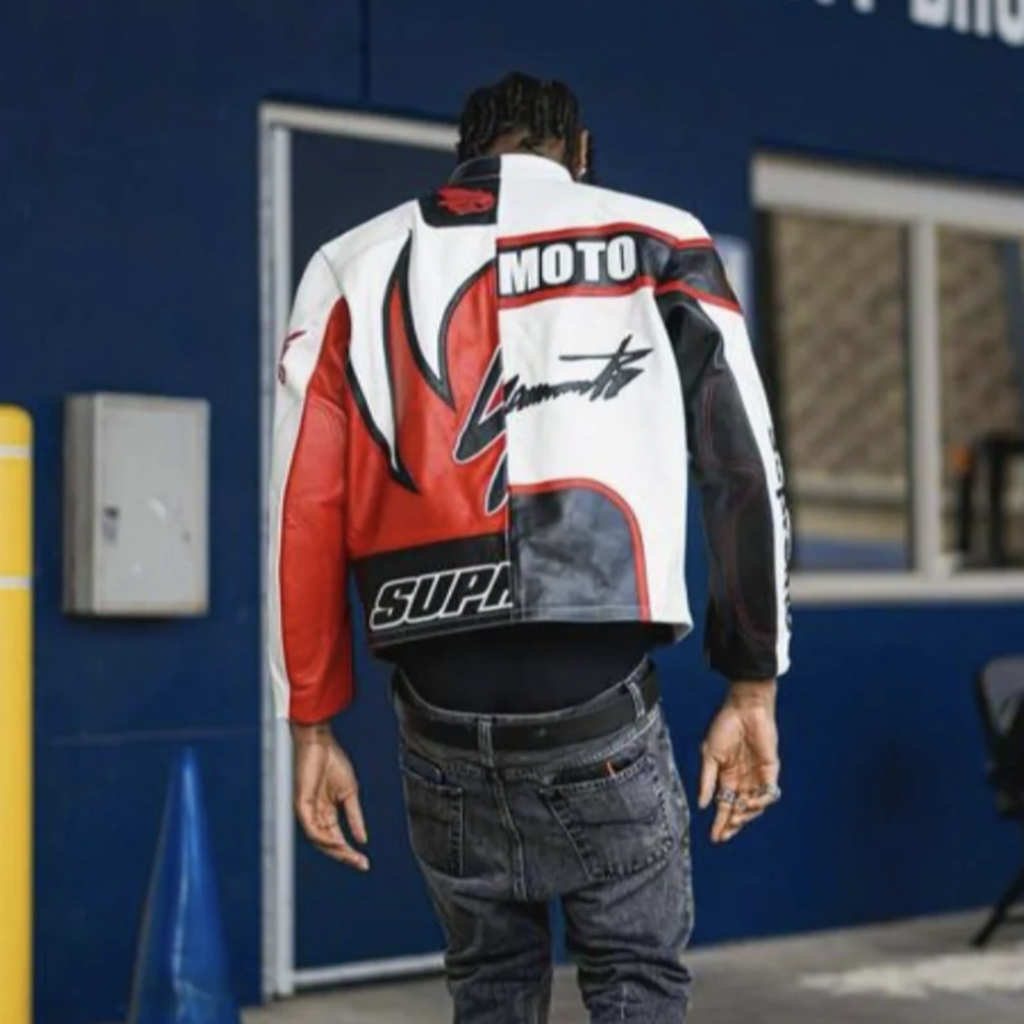 Supreme Yohji Yamamoto Marlboro Men's Women's Vintage Racing Suit Colour Blocking Fashion Leather Jacket Lapel High Street Trend Jacket Autumn and Winter #81156