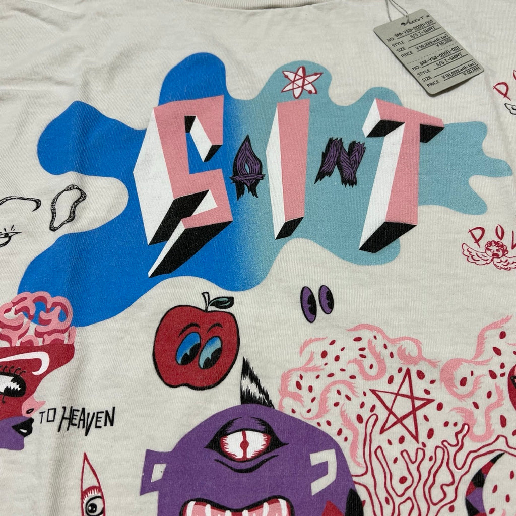 Saint Michael Men's Summer Graffiti Letter Print Casual Retro Solid Color Short Sleeve T-Shirt Ngvp #1835