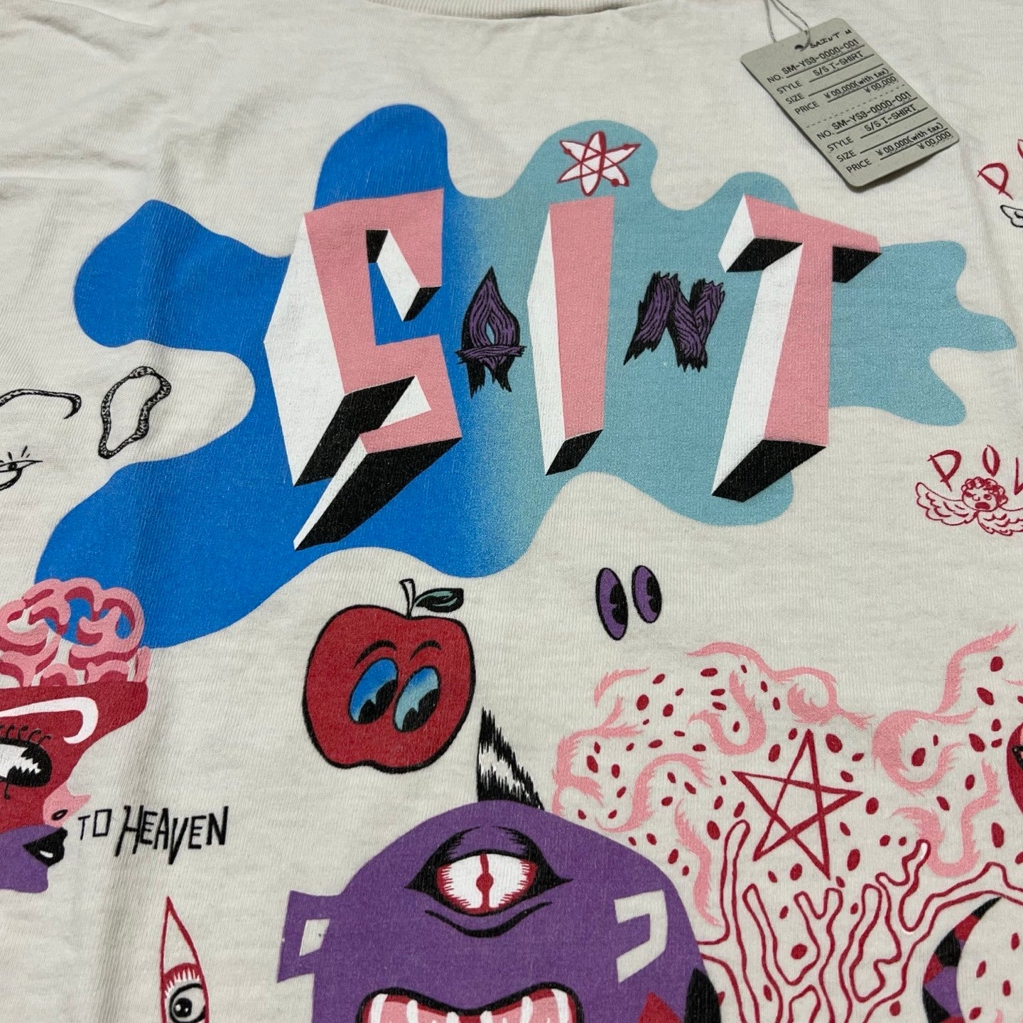 Saint Michael Men's Summer Graffiti Letter Print Casual Retro Solid Color Short Sleeve T-Shirt Ngvp #1835