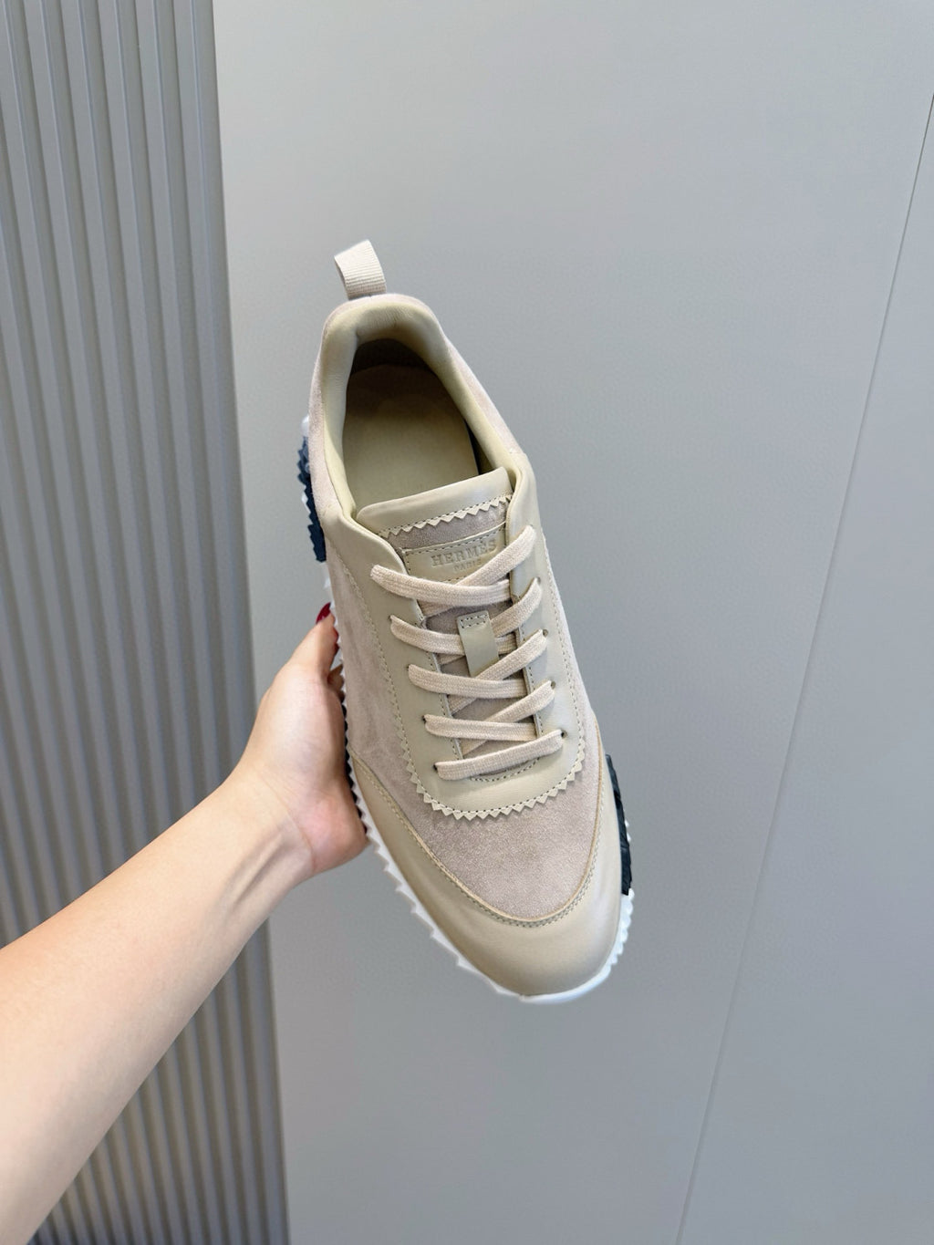 Hermes Men's Spring/Summer Fashion Casual Round Toe Lace Up Contrasting Color Suede Cowhide Low Top Sneakers #78237