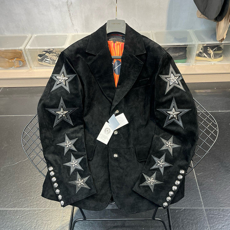 Chrome Hearts Men's Women's Spring and Autumn Fashion Temperament Trend Suede Suit Black Pentagram Casual Jacket Ngvp #7936