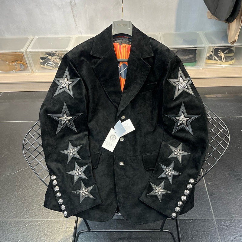 Chrome Hearts Men's Women's Spring and Autumn Fashion Temperament Trend Suede Suit Black Pentagram Casual Jacket Ngvp #7936