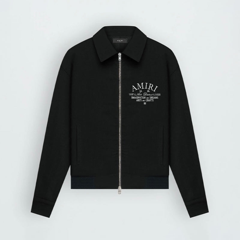 AMIRI Men's Arts District Jacket Spring/Fall Logo Embroidered Collar Zip-Up Solid Color Long Sleeve Outerwear #81542