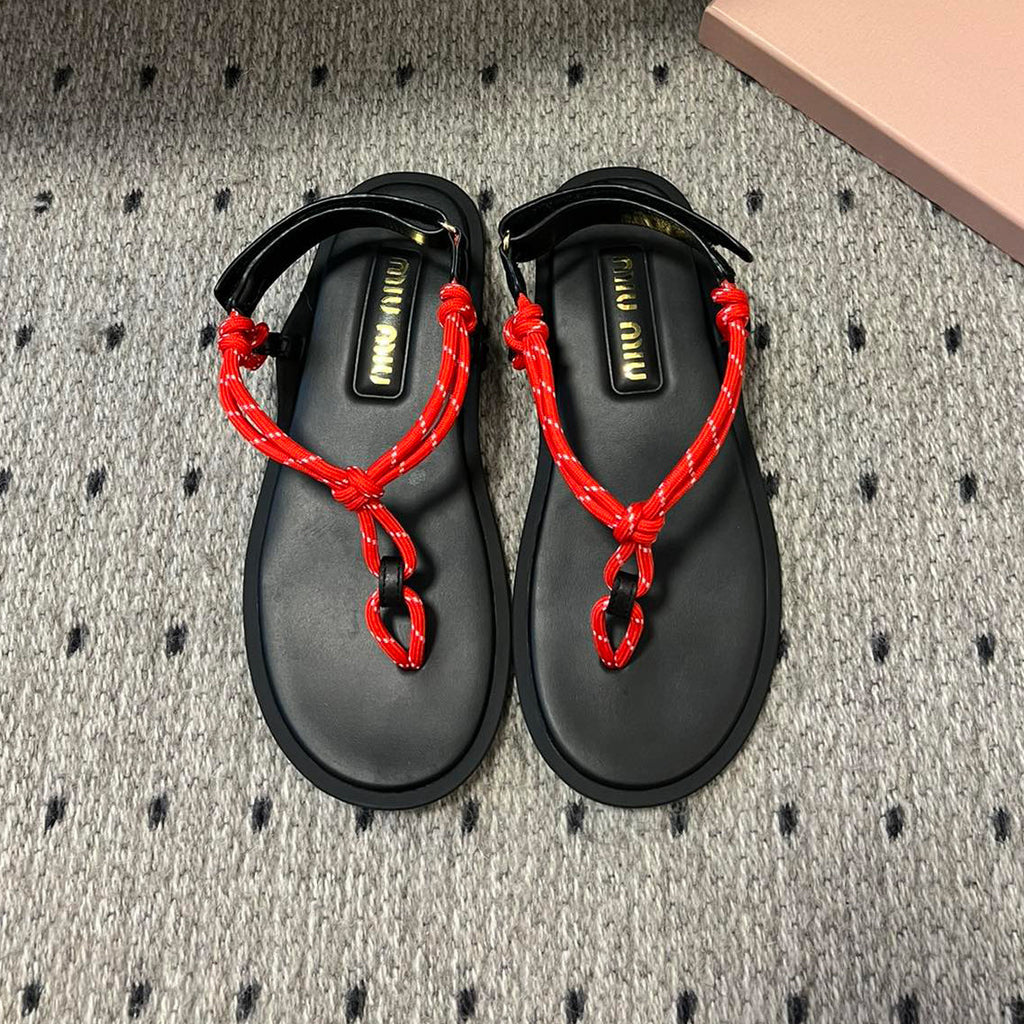 MiuMiu Women's Summer Fashion Casual Toe-exposed Strappy Leather Sandals Shoes #78431