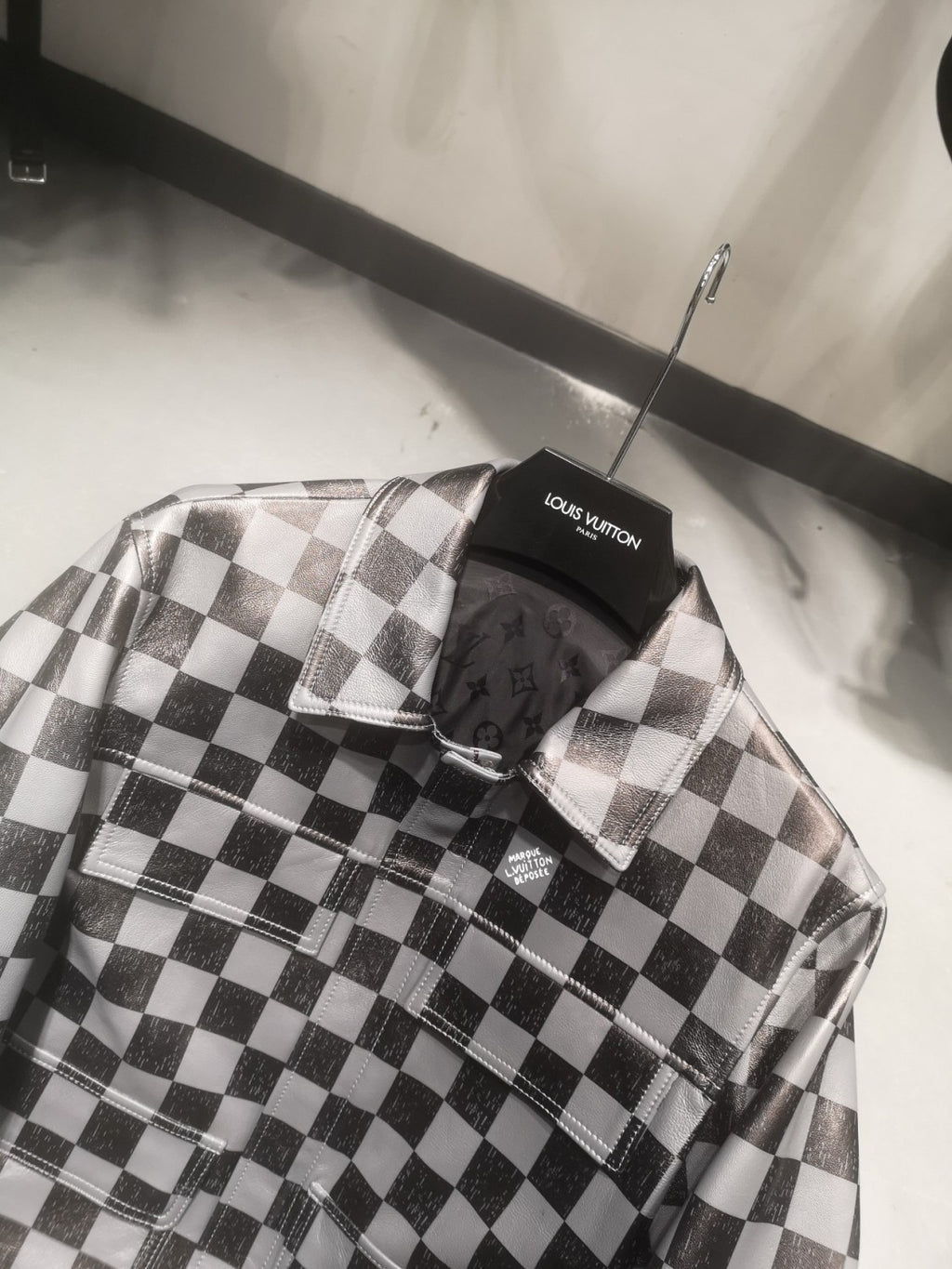 Louis Vuitton Men's Fall And Winter Casual Colorblocking Checkerboard Leather Jacket Letter Logo Temperament Jacket #6238