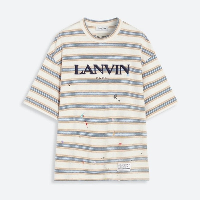 Lanvin X Gallery Dept Men's Summer Logo Letter Embroidery Stripe Round Neck Loose Short Sleeve T-Shirt #72353