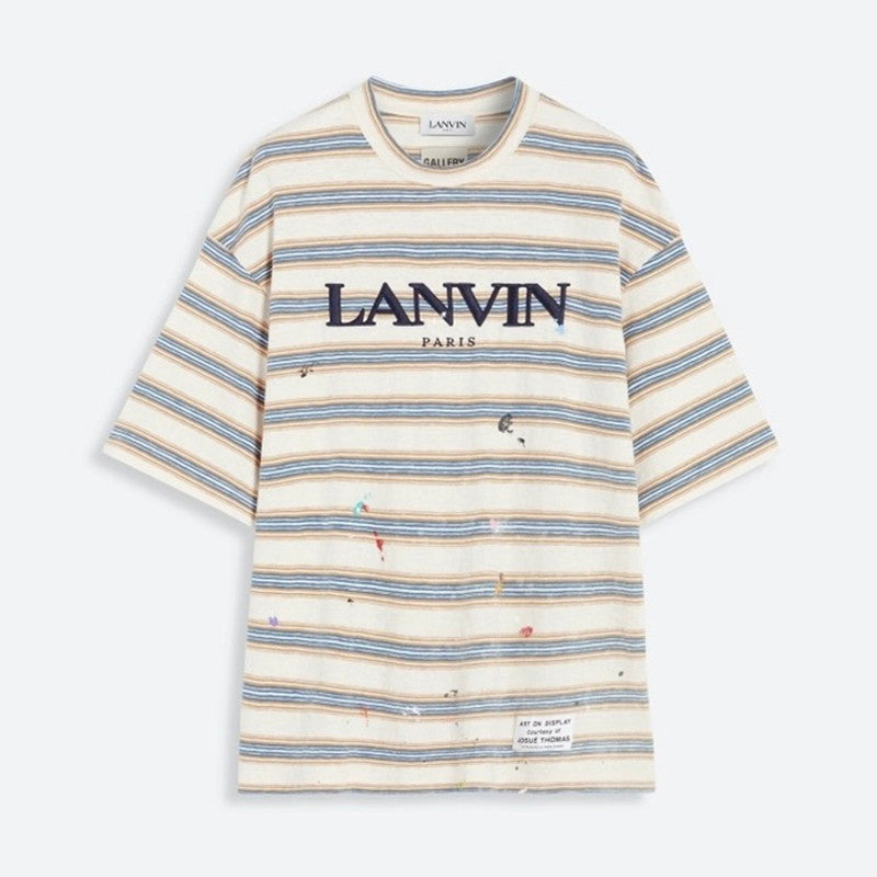 Lanvin X Gallery Dept Men's Summer Logo Letter Embroidery Stripe Round Neck Loose Short Sleeve T-Shirt #72353