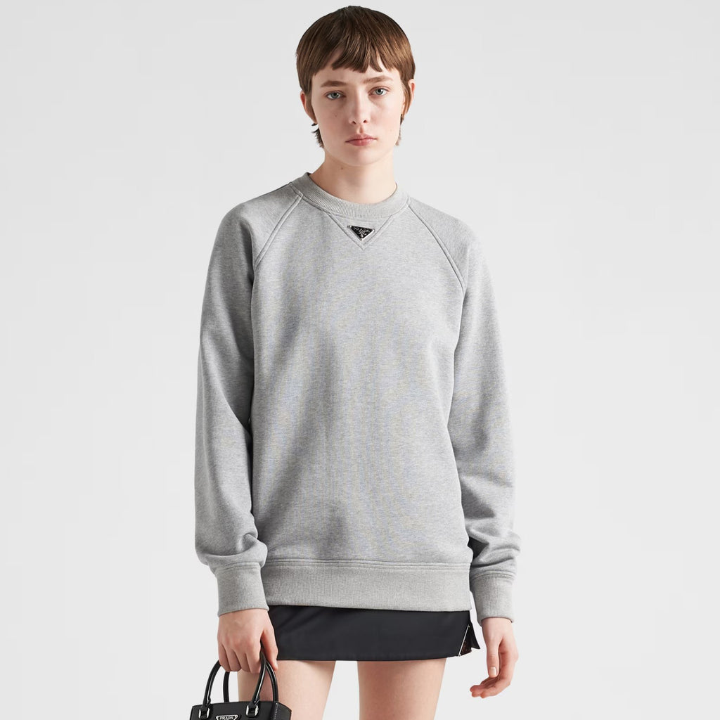 Prada Men's And Women's Spring And Fall Logo Applique Solid Color Round Neck Pullover Long Sleeve Sweater #73643