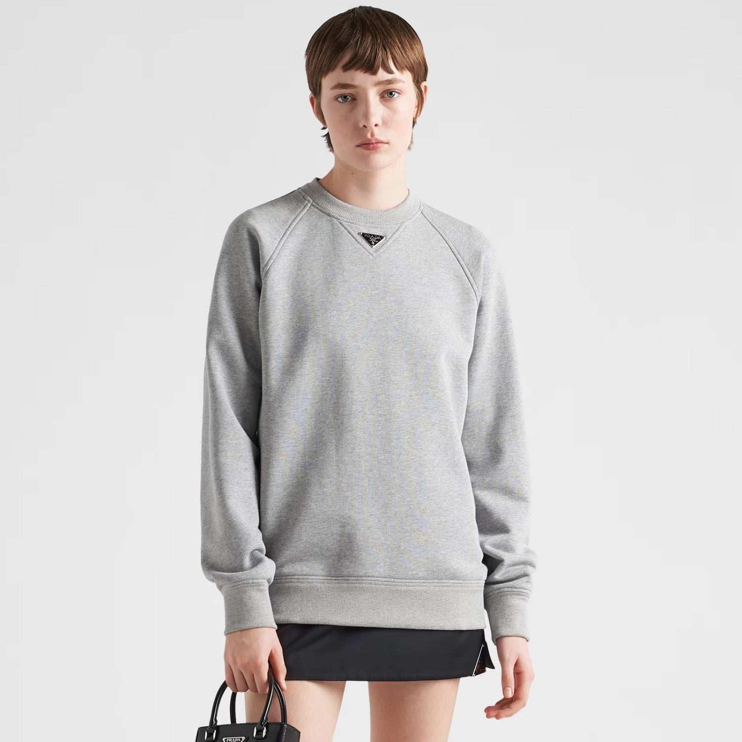 Prada Men's And Women's Spring And Fall Logo Applique Solid Color Round Neck Pullover Long Sleeve Sweater #73643