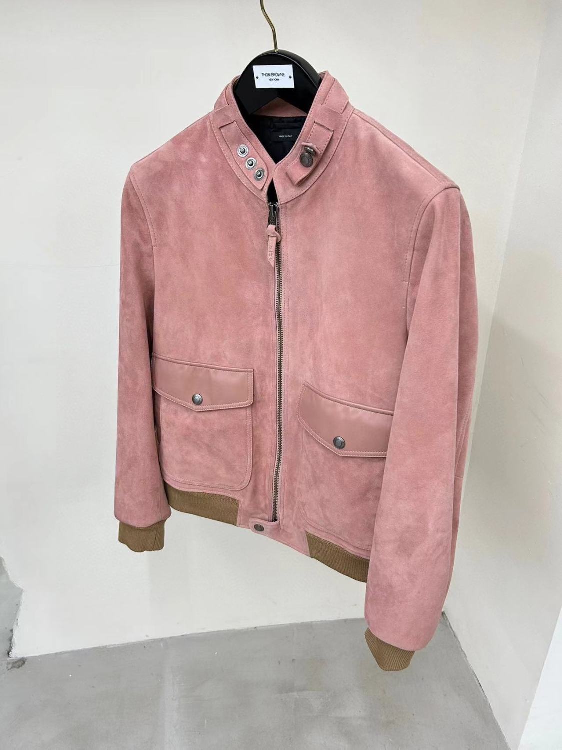 Tom Ford Men And Women With The Same Models Of Fall And Winter Color Collision Collar Loose Lambskin Leather Jacket #98481