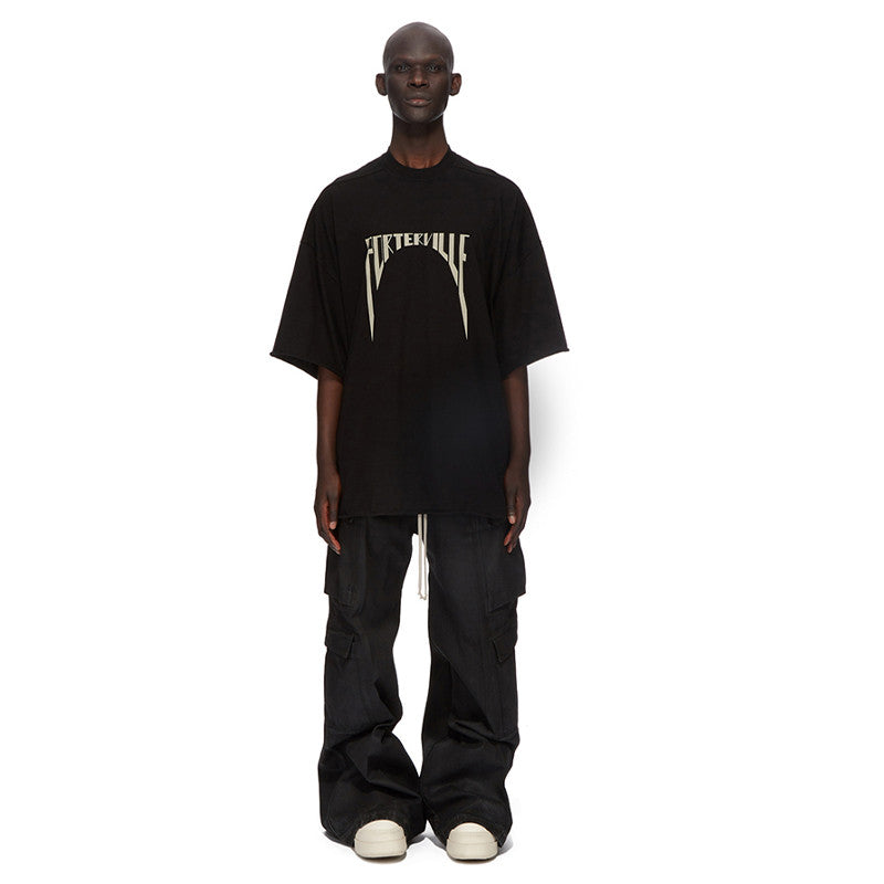 Rick Owens Men's High Street Four Seasons Batik Solid Color Stretch Lace-Up Workwear Flared Pants Casual Denim Trousers Pants Ngvp #1772