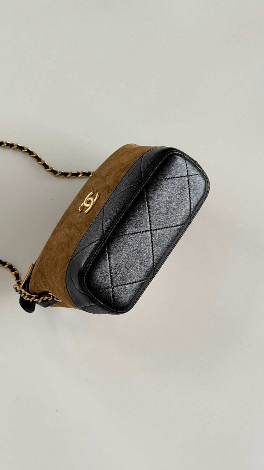 Chanel Suede Lambskin Colorblock Lunch Box Bag #379883