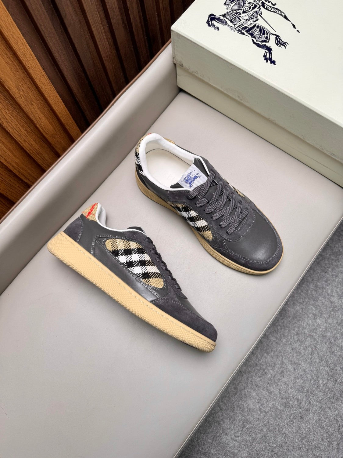 Burberry Leather Suede and Check Terrace Sneakers #385998