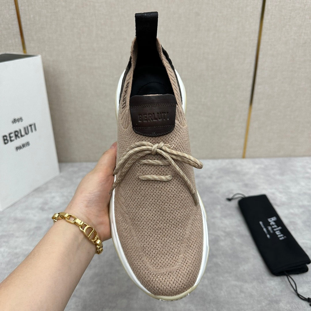 Berluti Shadow Men's Spring/Fall Fashion Casual Round Toe Lace-Up Flat Low Top Flyknit Sneakers Shoes #79358
