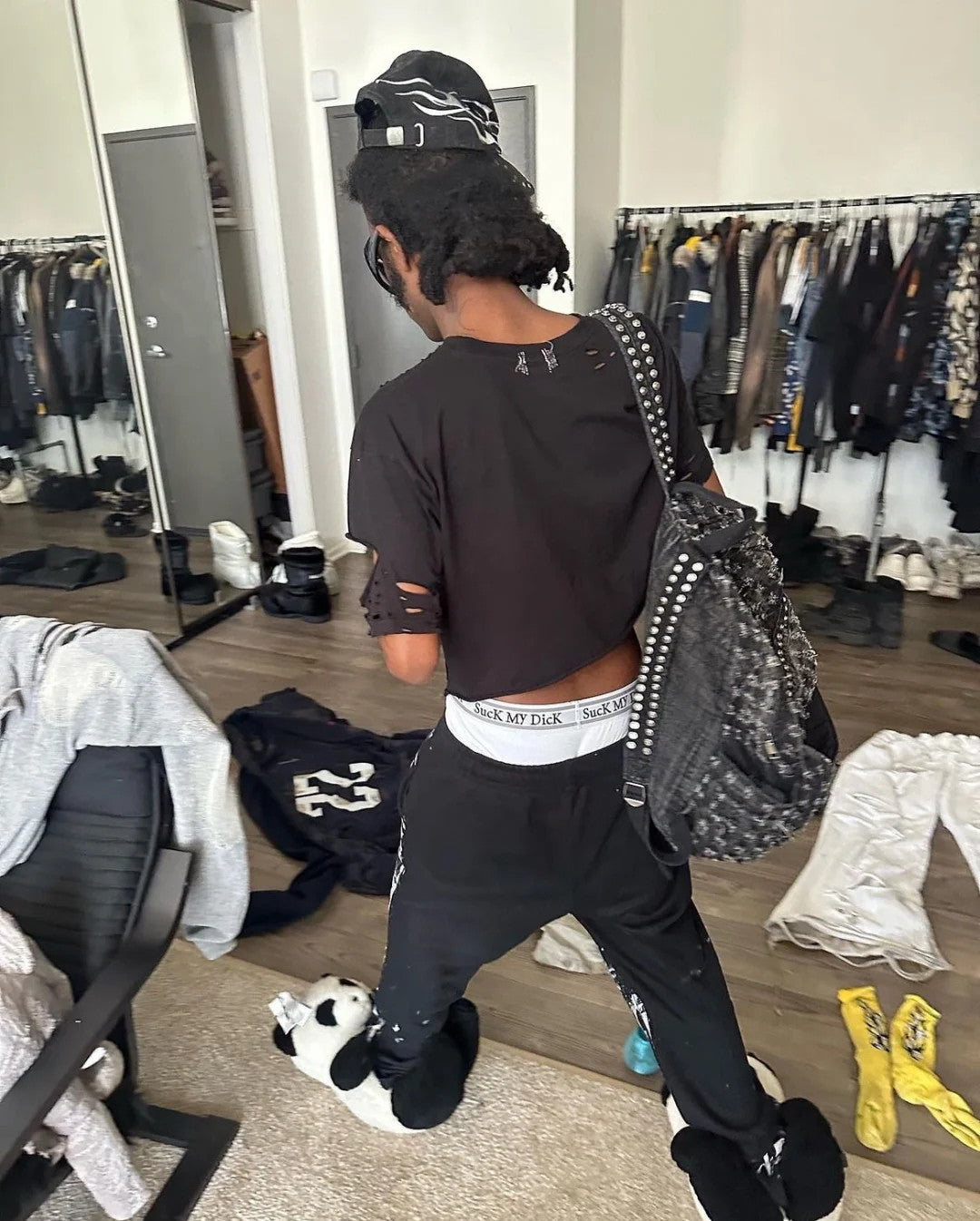 Reckless Scholars  26ss Hand-distressed Perforated Backpack Versatile Street Style Large Capacity Men's Distressed Studded Denim Backpack Bag Bags Male #196831