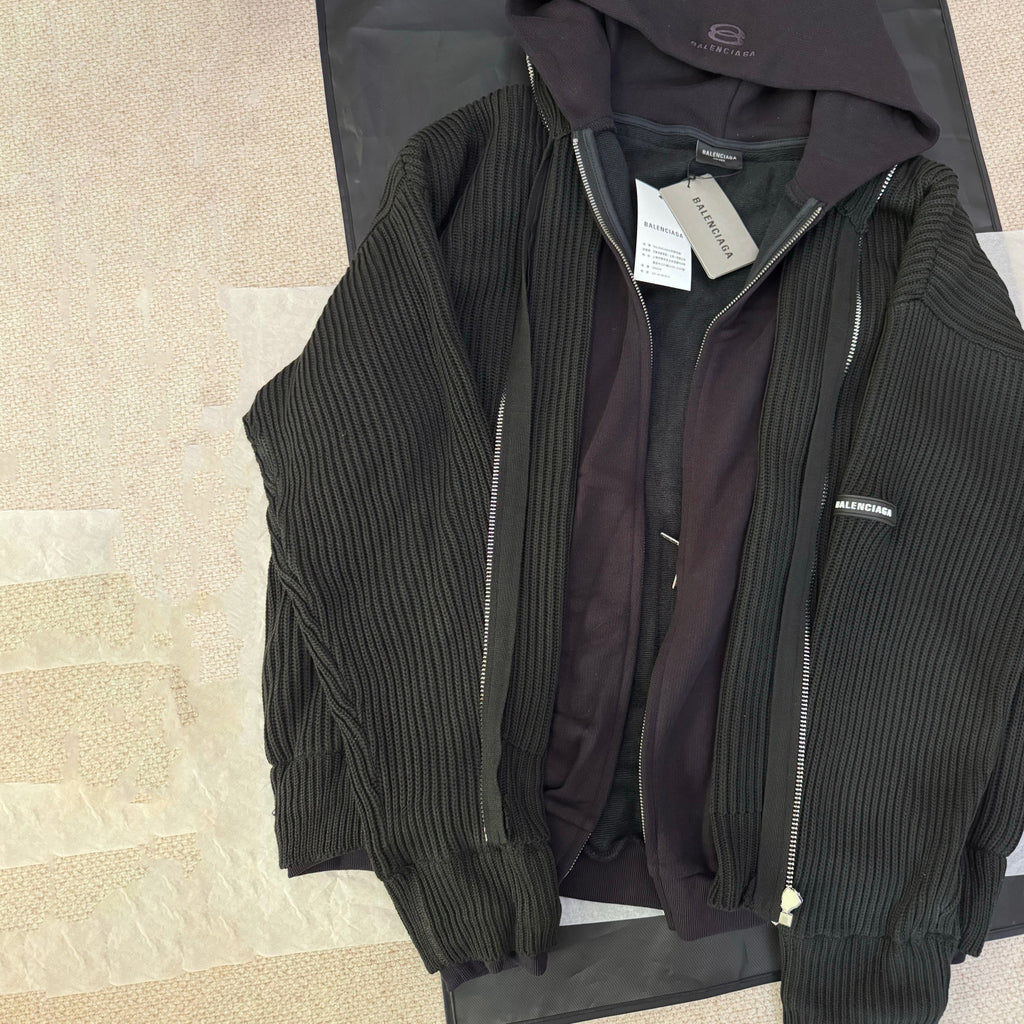 Balenciaga Men's Spring/Fall Fashion Hooded Zipper Knit Cardigan with Fake Two Piece Panel Design Cardigan #78736