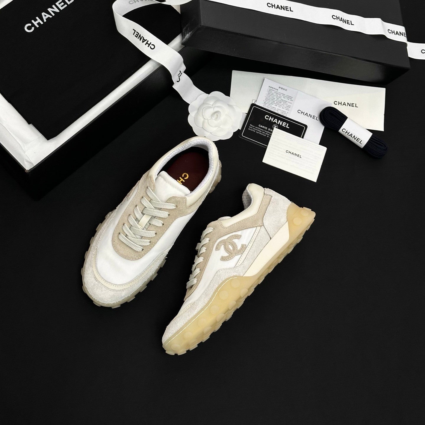 CHANEL Sneakers Mixed Fibers Suede Calfskin Calfskin #380548
