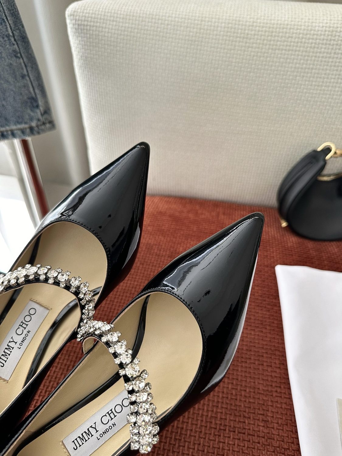 JIMMY CHOO BING PUMP 65 Women's Summer Solid Color Crystal Decorated Patent Leather High Heels Shoes #77334