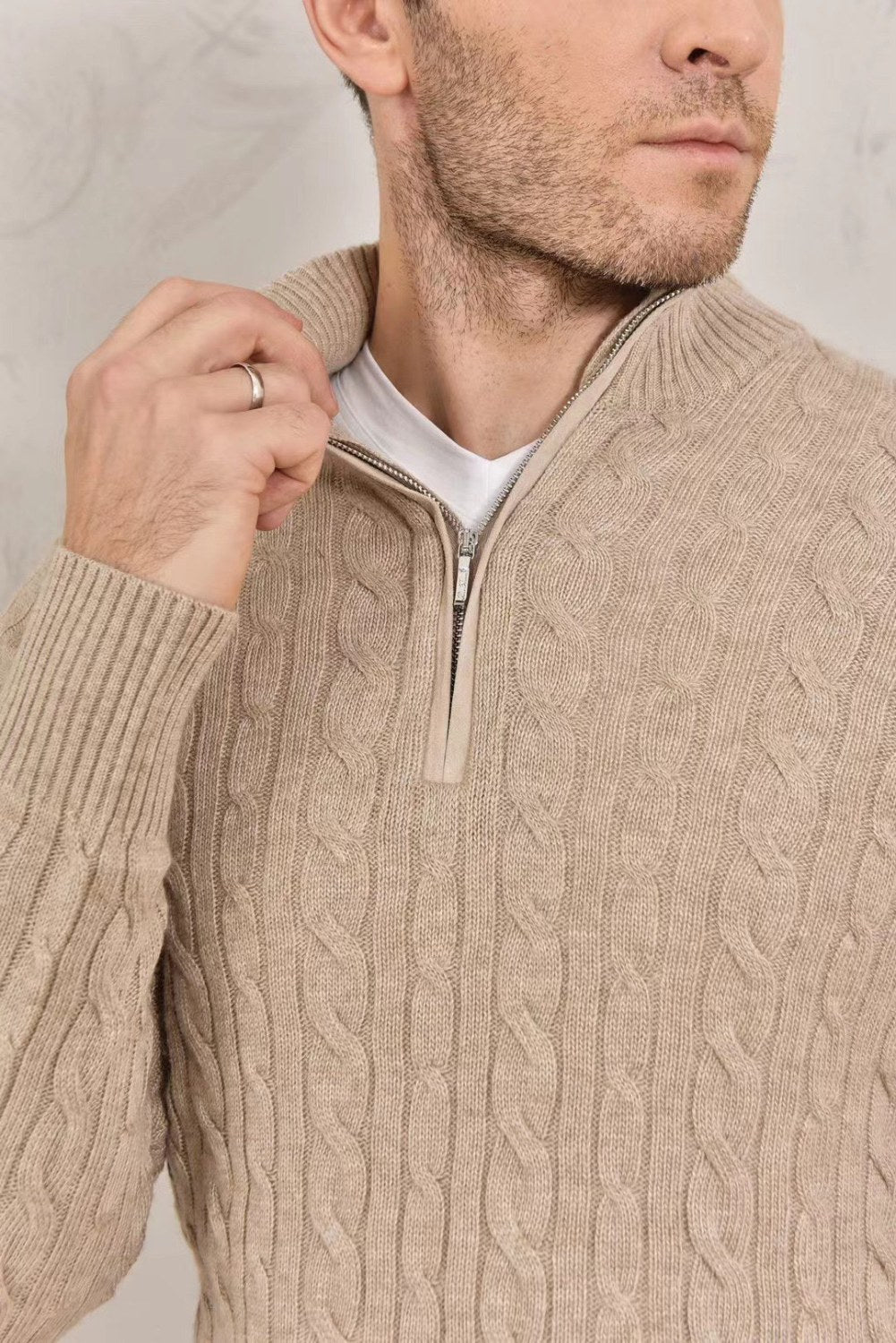 Loro Piana Men's Fall/Winter Half High Neck Zipper Long Sleeve Cashmere Fitted Knit Sweater Ngvp #9738