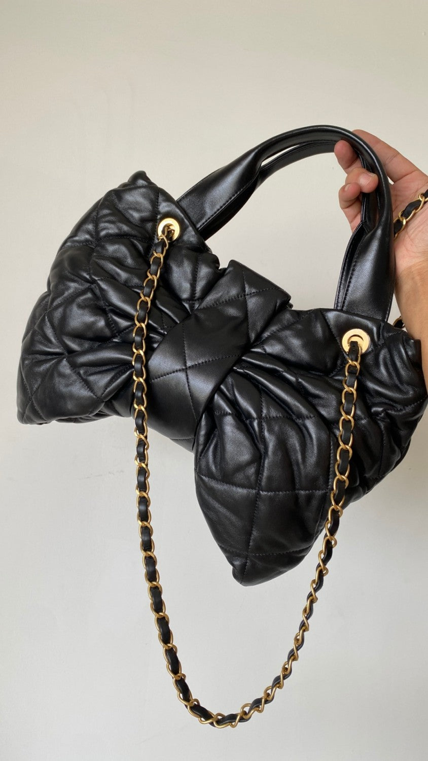 Chanel Women's Fashion Classic Solid Color Leather Bow Handbag Brand Logo Chain Bag Tote Crossbody Bag Bags #78911