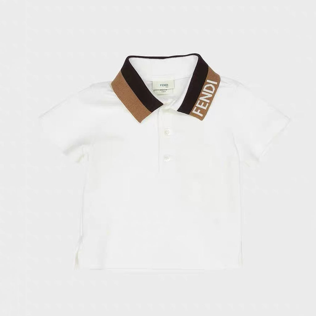 Fendi Kid's Summer Fashion Solid Color Lapel Printed Casual Short-Sleeved Polo Shirt #31264