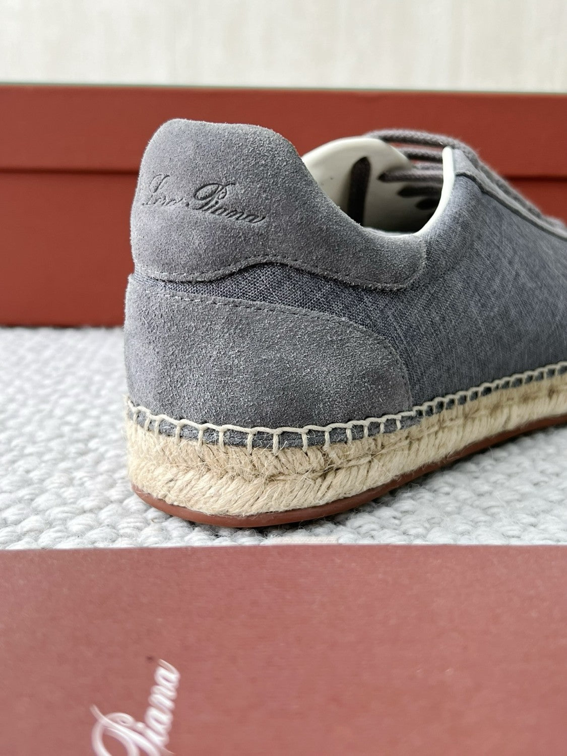 Loro Piana Men's Solid Colour Round Toe Suede and Canvas Low Top Lace-up Flat Shoes #77651