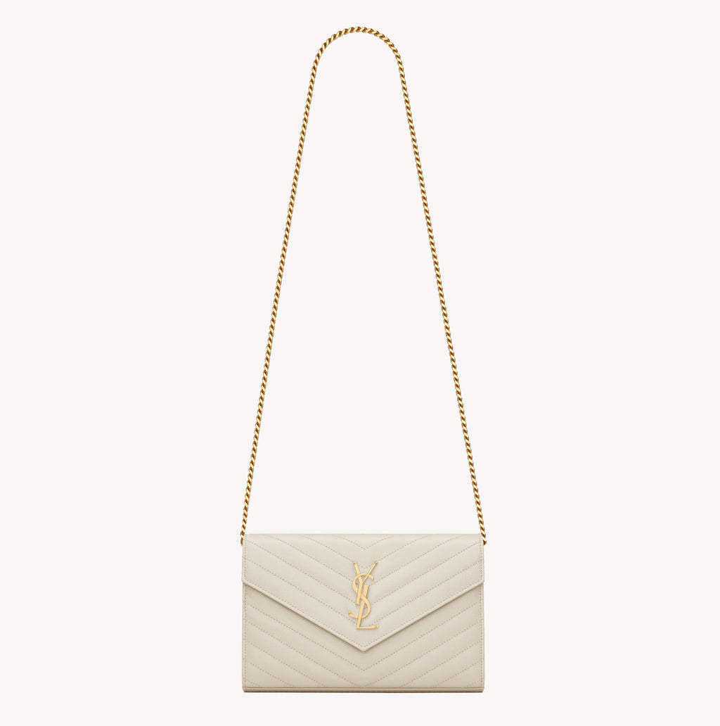 Saint Laurent Women's Classic Fashion Classic Cassandre Chain Wallet In Grain De Poudre Leather Logo Gold Chain Leather Shoulder Bag Crossbody Bag Bags Accessories 377828BOW021000 #78166