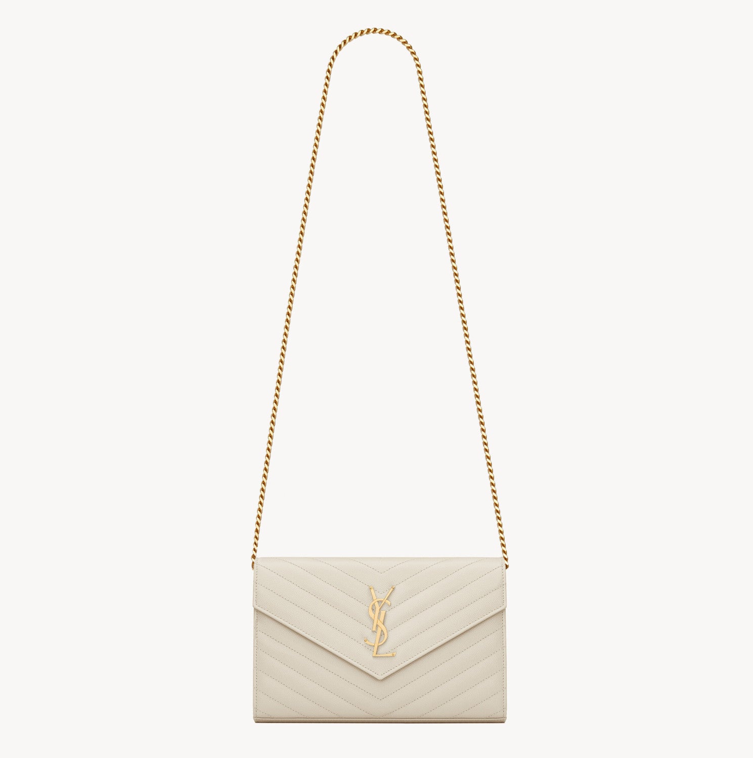 Saint Laurent Women's Classic Fashion Classic Cassandre Chain Wallet In Grain De Poudre Leather Logo Gold Chain Leather Shoulder Bag Crossbody Bag Bags Accessories 377828BOW021000 #78166