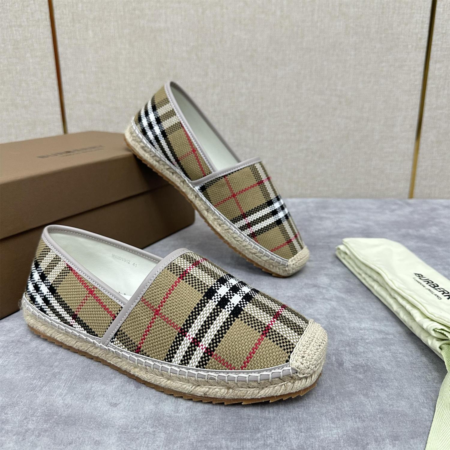 Burberry Men's Spring Summer Check Print Mews Cotton Woven Loafers Shoes #76884