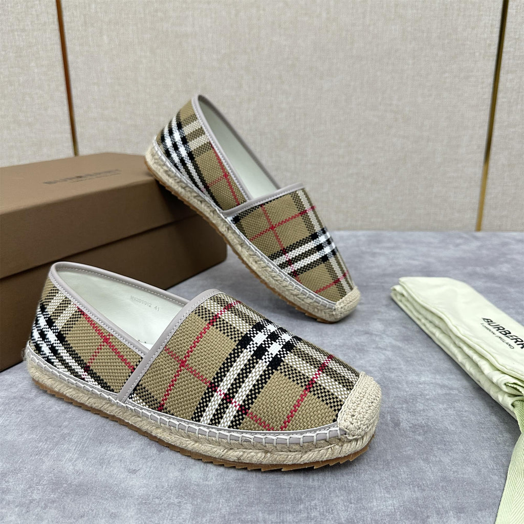 Burberry Men's Spring Summer Check Print Mews Cotton Woven Loafers Shoes #76884