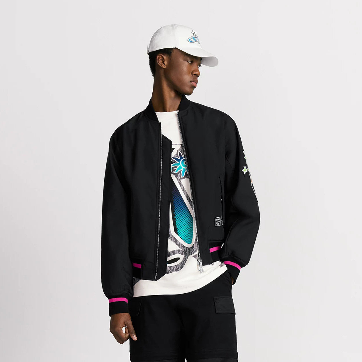 Dior And Lewis Hamilton Men's Spring/Autumn Fashion Casual Ribbed Collar Two Way Zipper Side Pocket Long Sleeve Pilot Baseball Jacket Short Jacket #78334