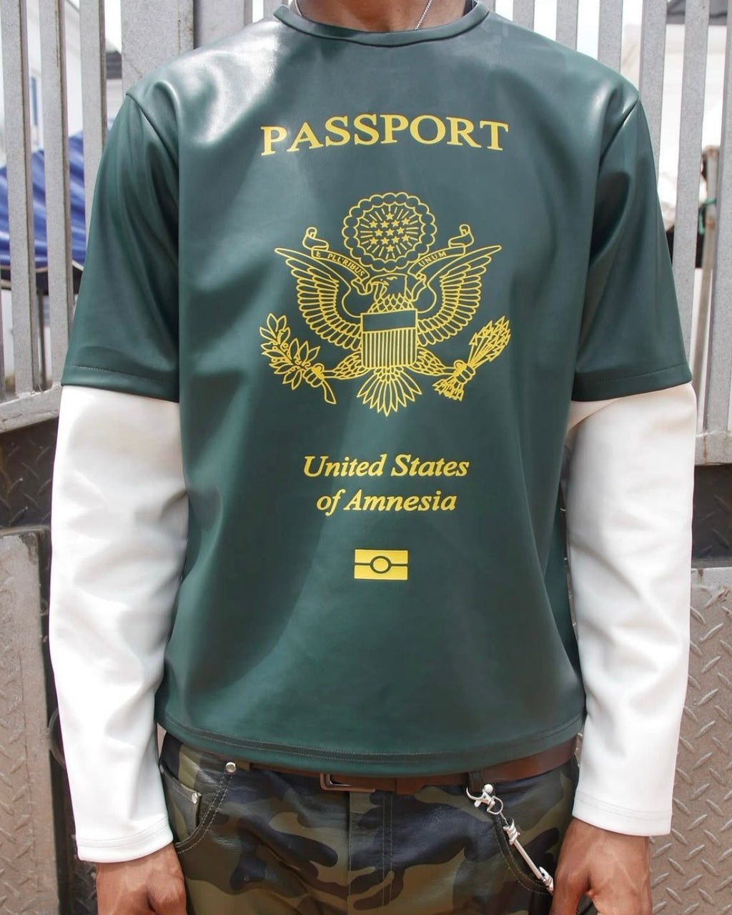 Mowalola Opium Passport Passport Fake Two Pu Leather Long Sleeve Central Cee Same Men Women Fashion High Street T-shirt Tops Ngvp #2238