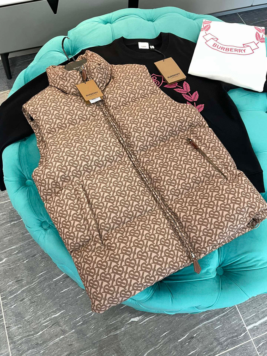 Burberry Full Printed Old Fashioned Puffer Down Vest #96544