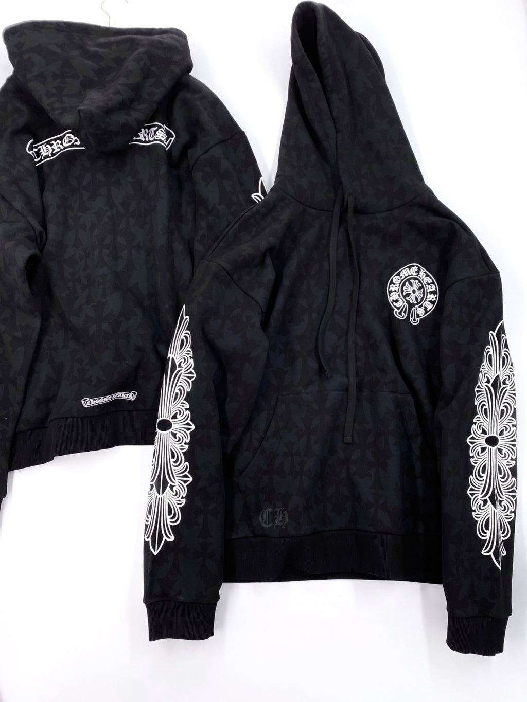 Chrome Hearts Men's Spring and Autumn Black Logo Printed Long Sleeve Hooded Sweatshirt Pullover #99846