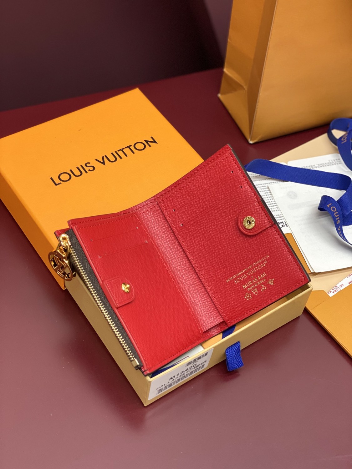 Louis Vuitton LV x TM LISA Women's Brown Letter Print Cherry Pattern Leather Wallet Bag Bags #77596